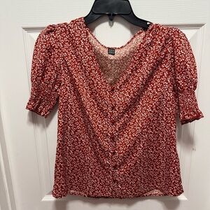 SHEIN Red and White Floral Blouse